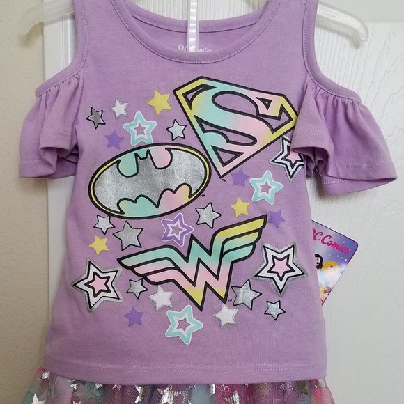 DC COMICS Justice League Toddler Girls' Cold Shoulder Top & Tulle Scooter Skirt - Picture 2 of 9